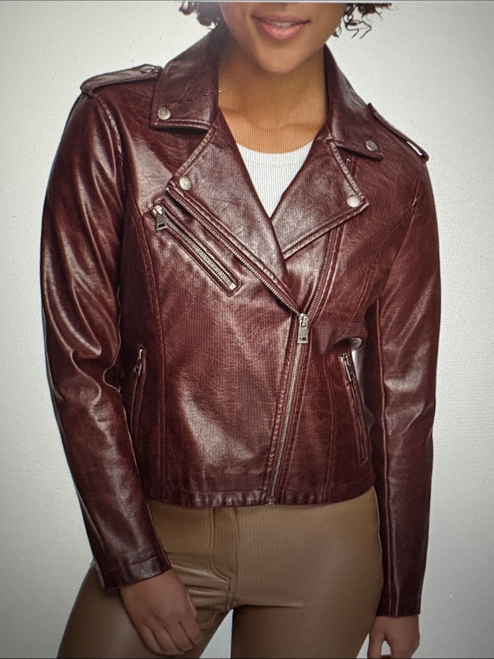 Levi's Women's Deep Burgundy Faux Leather Moto Jacket - Picture 6 of 8